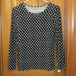 Chico's Black/Cream Polka Dot Long Sleeve Soft Shirt Top Rayon Blend Size 0